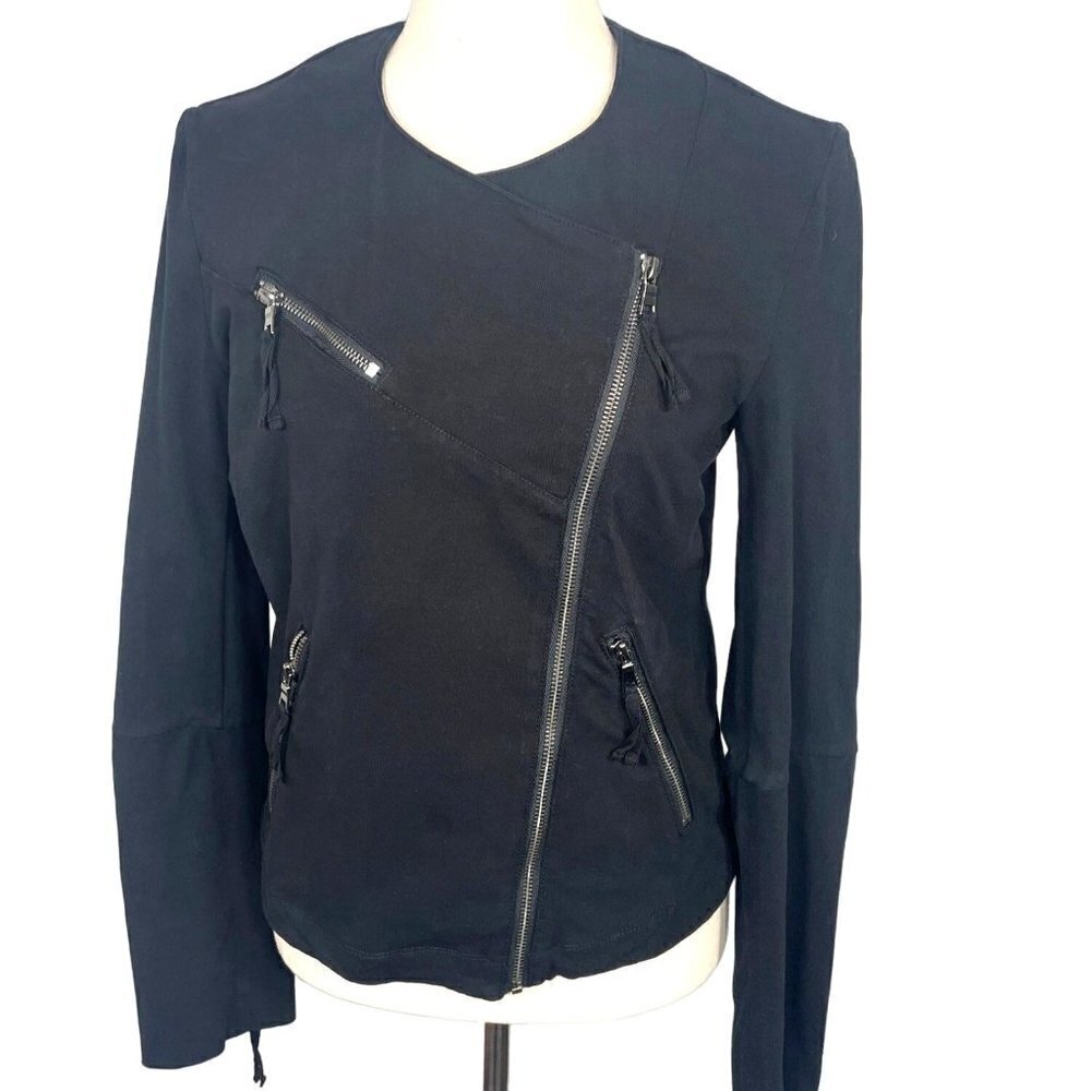 MARRAKECH Anthropologie Mollie Ryder Full Zip Moto Style Jacket Black Size S EUC